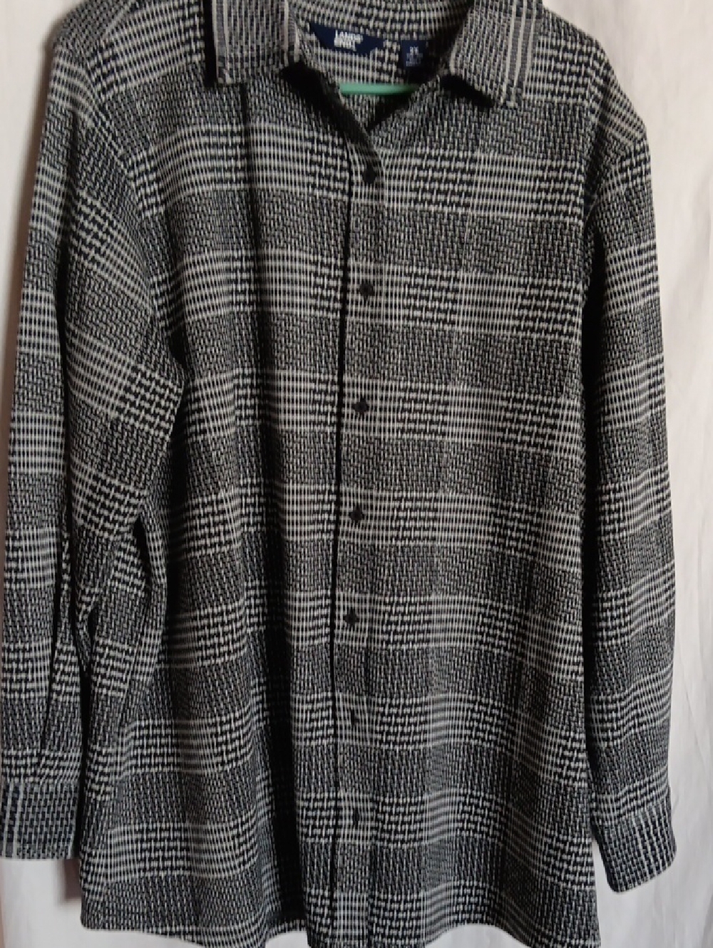 Lands' End Black and White Glen Plaid Button-Up Shirt Jacket